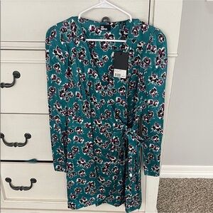 The Kooples Teal Floral Long Sleeve Wrap Dress FR 1 us 4